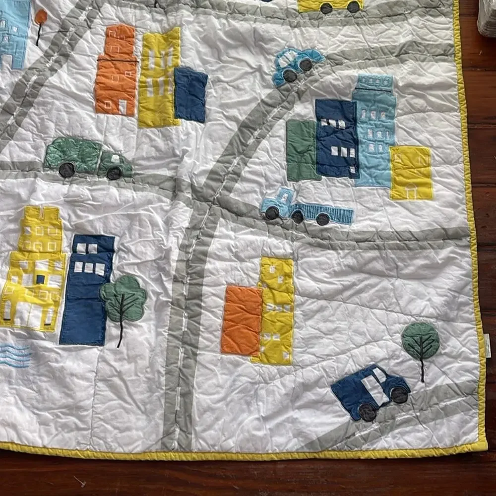 Crate & Kids Crate & Barrel city roads cars applique crib kids quilt blanket